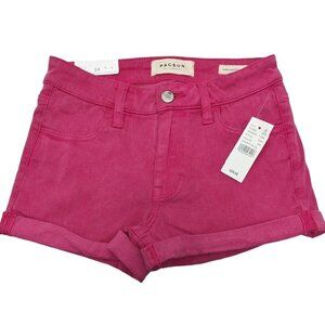 PACSUN High Rise Super Stretch Shortie Cherry Pink Denim Jean Shorts Cuffed NEW